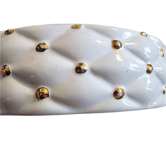 Arnel's Quilted Pattern White Gold Powder Box & Trinket Box Vanity Set - Picture 7 of 10